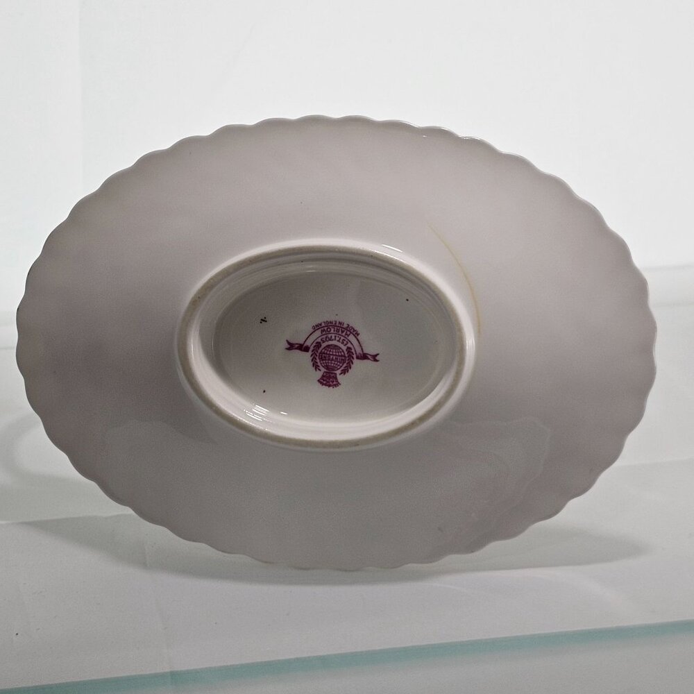 Minton Marlow Floral Gravy Boat Attached Underplate vtg Globe backstamp1950s ros - Picture 7 of 12